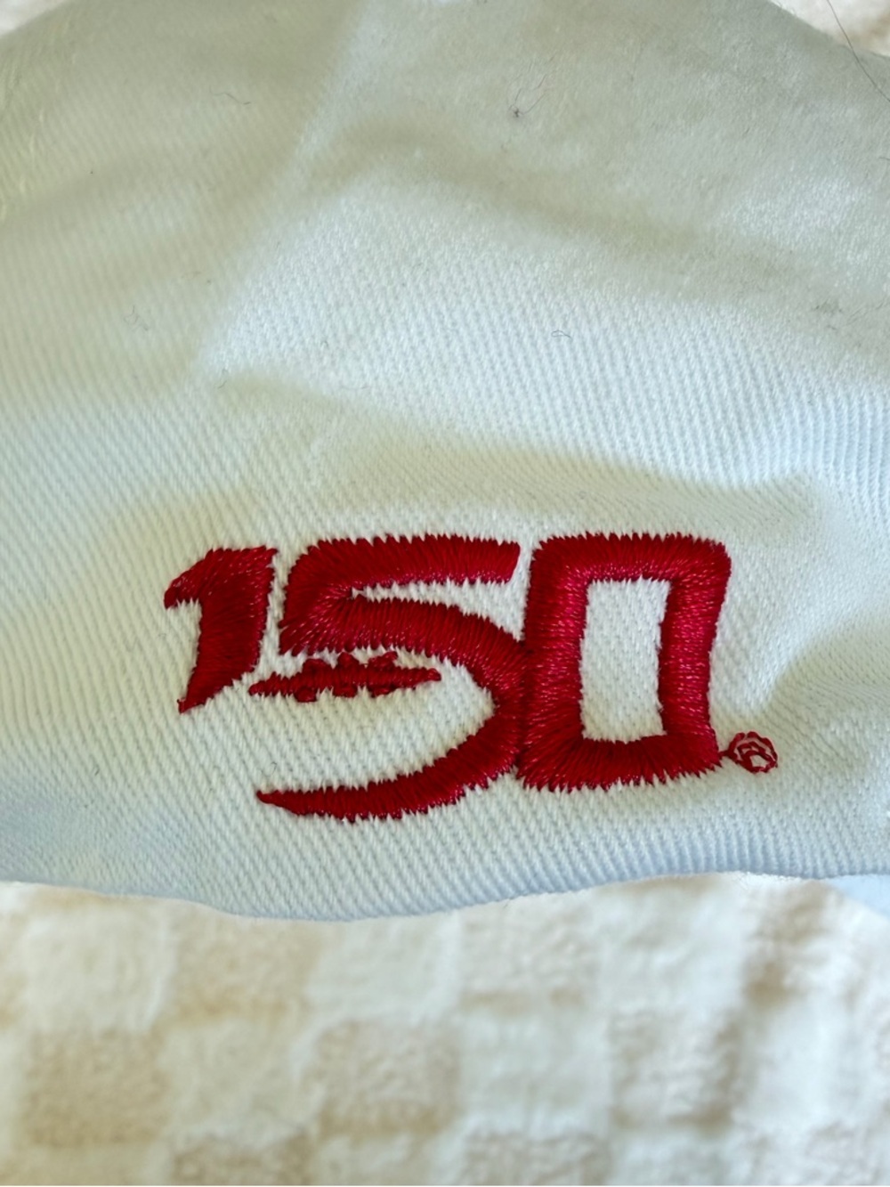 Wisconsin Badgers 150th Anniversary Logo Hat NWOT White Red W Adjustable Cap - Picture 2 of 2